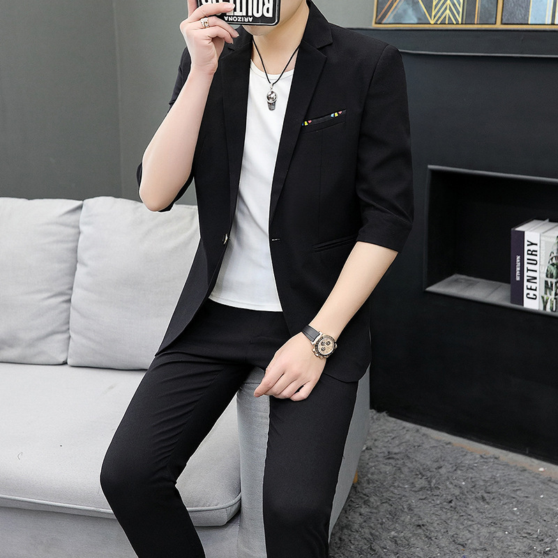Cross-border summer seven-point sleeve suit men's Korean version of slim mid-sleeve thin men's coat off a generation of hair