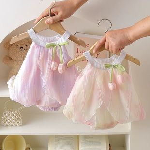 Baby Summer Sling Bag, Baby's Super Cute and Stylish One-Piece Clothes, Triangle Harem Clothes, Thin Breathable Outing Clothes
