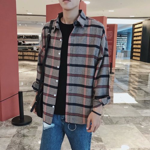 Men's Autumn Collar-Neck Long-Sleeve Loose Retro Unisex Button-Down Shirt Dropshipping