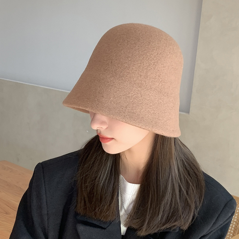 Herfst en winter Nieuwe dameslichtplaat Effen wollen emmerhoed Outdoor Reizen Koreaanse mode Kleine pothoed Trend_voghion.com
