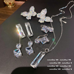 璀璨幾何寶石流蘇耳環 設計師鍍18K金不規則鋯石爪鑲耳夾中古項鍊