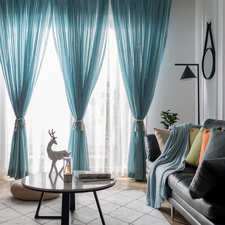 New product window screen manufacturers supply solid color semi-transparent window screen coffee curtain living room balcony project full Dolly hemp yarn