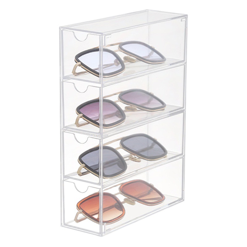 Gafas transparentes acrílicas Gafas de sol Caja de almacenamiento de escritorio de cuatro capas Gafas de sol tipo cajón a prueba de polvo