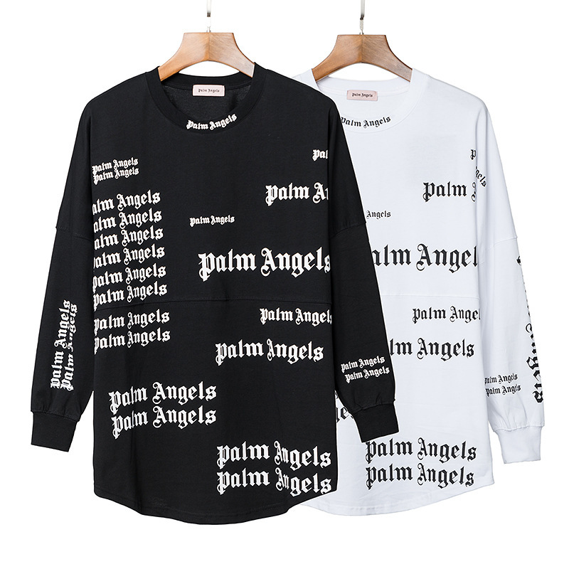 潮牌天使のアルファベットはプリント長袖tシャツでいっぱいです。アメリカのレトロでゆったりしています。|undefined