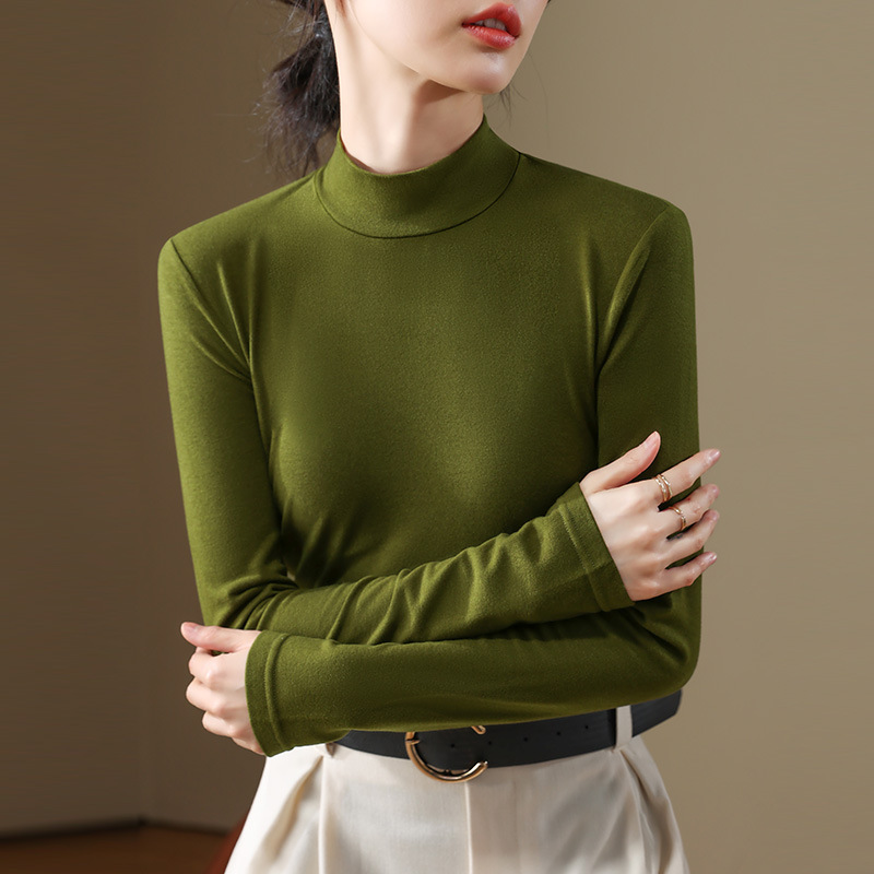 Camisa de fondo de terciopelo de cuello alto pequeño color café para mujer 2024 nuevo estilo interior de manga larga con ropa de fondo de piel cálida de estilo occidental de moda de otoño e invierno image 8