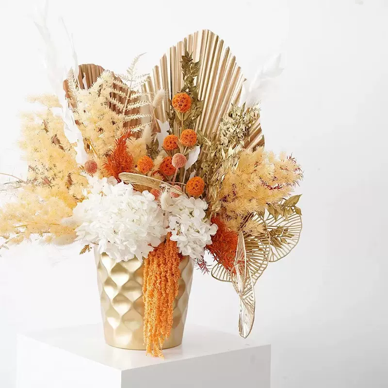 小号花器金色花瓶花瓮新年花器福桶插花年宵花冬青仿真花插花瓶