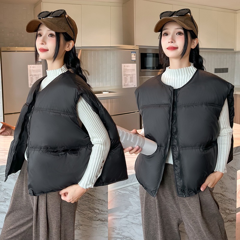 Transfronterizo puff plumón chaleco de mujer 2025 otoño y invierno nuevo hombro coreano pequeño cuello redondo abrazadera de caballo de algodón stock