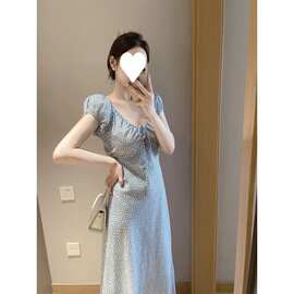 法式连衣裙女夏季新款高级感超好看桔梗风碎花仙女长裙子收腰显瘦