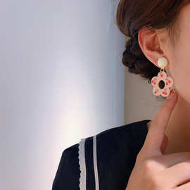 S925银针樱桃日系少女耳饰夏季新款花朵可爱软妹耳钉桃心耳环