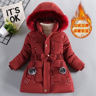 Girls' Winter Wear fleece-lined Thickened Coat Western Style Mid-length Cotton-padded Coat for Middle and Large Children and Girls Fashion New Foreign Trade Special