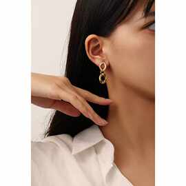 新款精致时尚环环相扣微镶锆石长款925银针耳环高级感欧美耳饰女