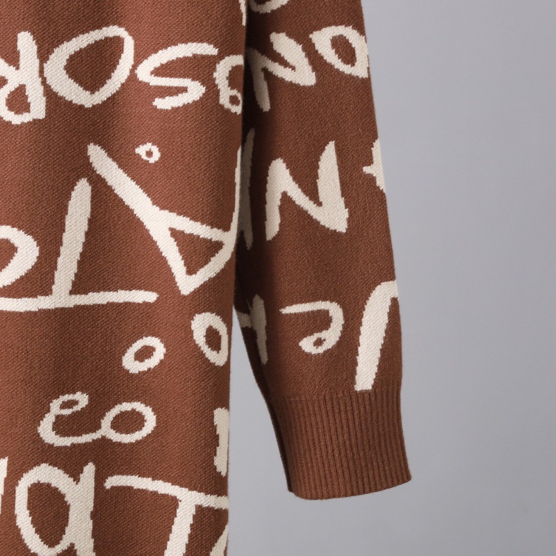Women Clothing Autumn Winter Knitted Pullover Long Sleeve Letter Graphic Graffiti Sweater Dress