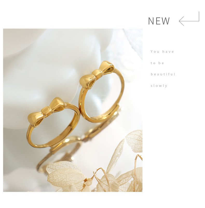 Fashion Bow Knot Titanium Steel Plating Rings 1 Piece