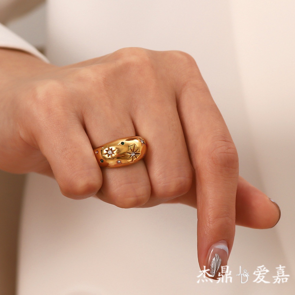 Estilo francés Luz de lujo de alta calidad retro moda estrella de seis puntas anillo de circón ins estilo frío joyería de moda para las mujeres