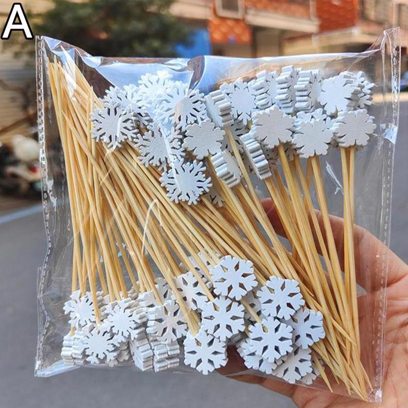 50pcs圣诞水果签一次性竹签雪花圣诞树麋鹿圣诞老人雪人|undefined