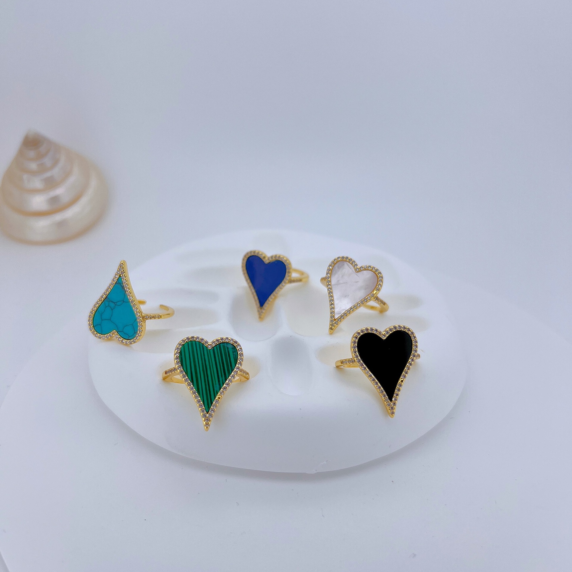 Plating, Inlay Design Wholesale Jewelry IG Style Simple Style Heart Shape Copper Natural Stone Shell Zircon Plating Inlay Open Rings