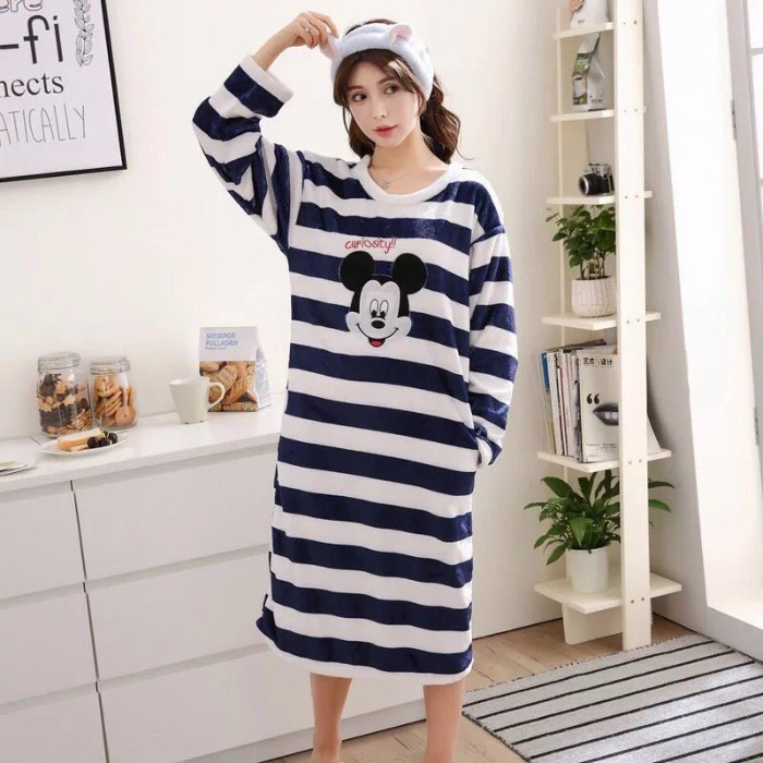 Pijamas de mujeres otoño invierno de franela lindo dibujo animado 2023 nuevo coral de lana gruesa falda cálida ropa para el hogar