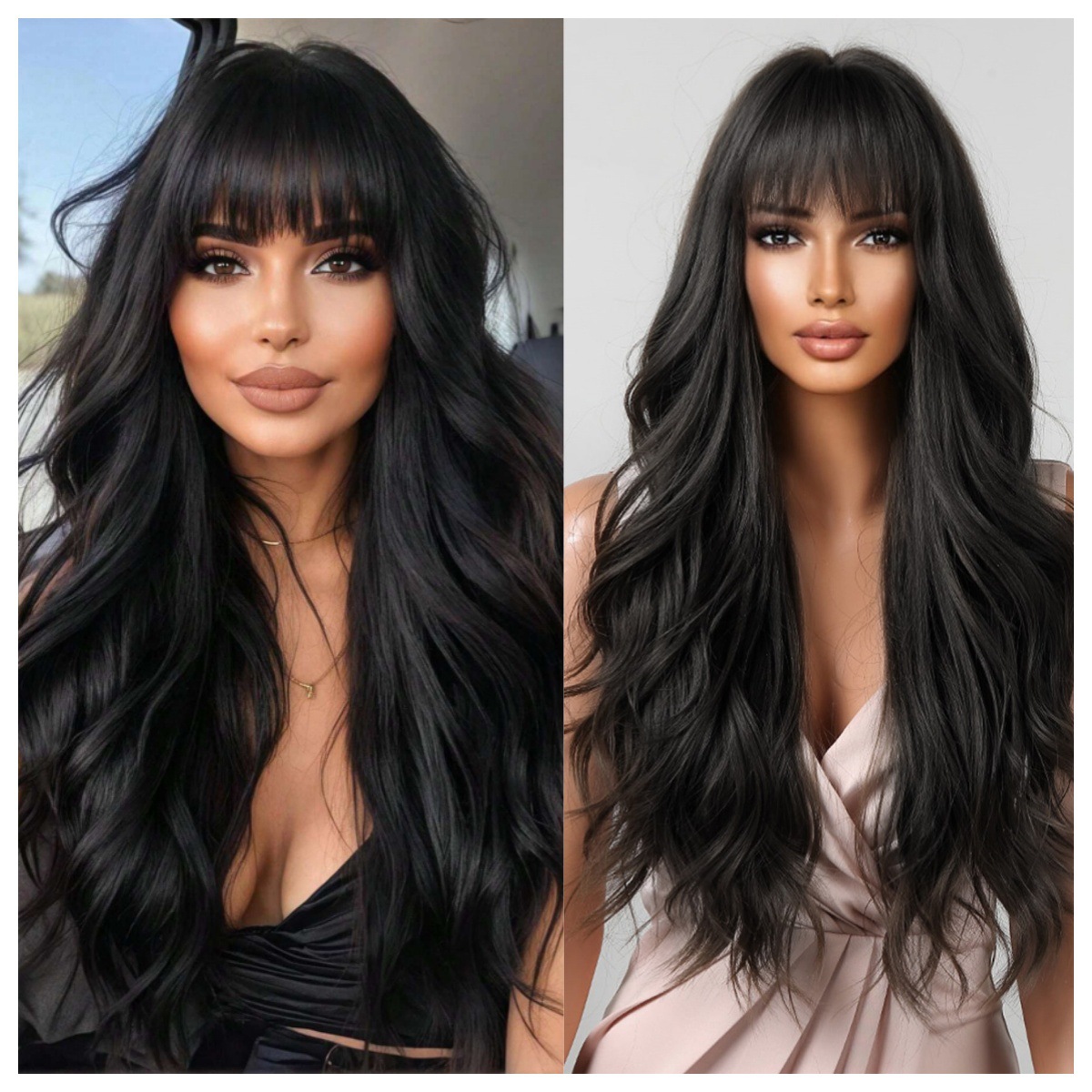 Marrón oscuro Qi Liuhai ondulado cabello largo ondulado seda de alta temperatura simulación cabello de alta temperatura estilo explosivo transfronterizo wigs