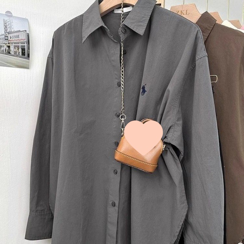 小马刺绣衬衫女宽松韩系简约高级设计感通勤衬衣时尚休闲长袖上衣