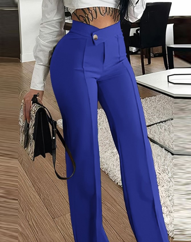 High Waist Flared Wide Leg Pants for Women Elegant Office Casual Chic Stretch Polyester Trousers Comfort Fit Multiple Colors_ecoleips.com