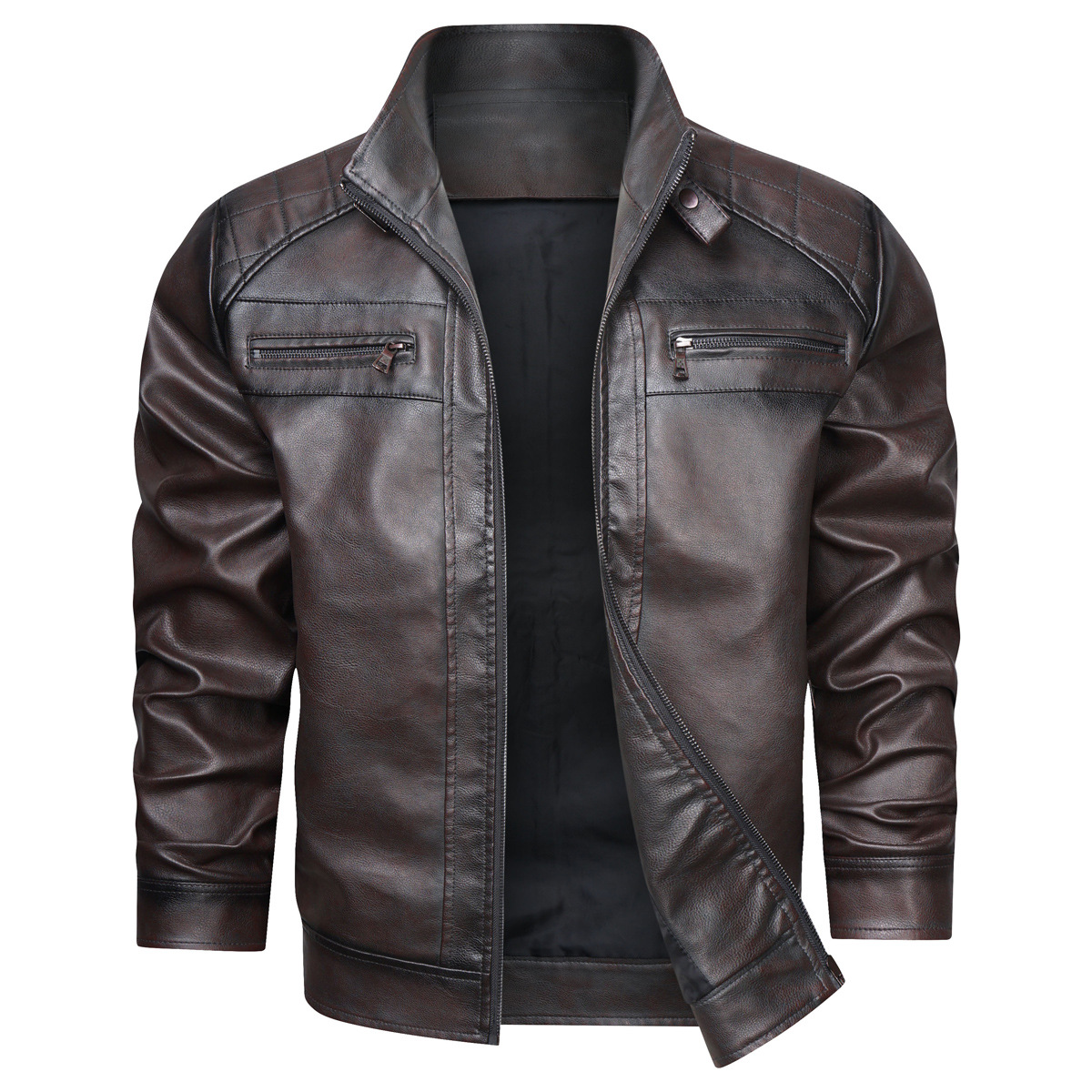 Stile maschile, personalità, tendenza, giacca in pelle PU multitasche, uomini taglie forti alla moda_voghion.com