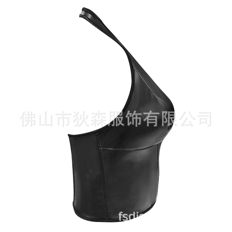 Nuevo estilo top moldeador de cuerpo color sólido corsé de hueso de pescado moda mujer sexy gancho de cuello de piel de pu y chaleco con hebilla