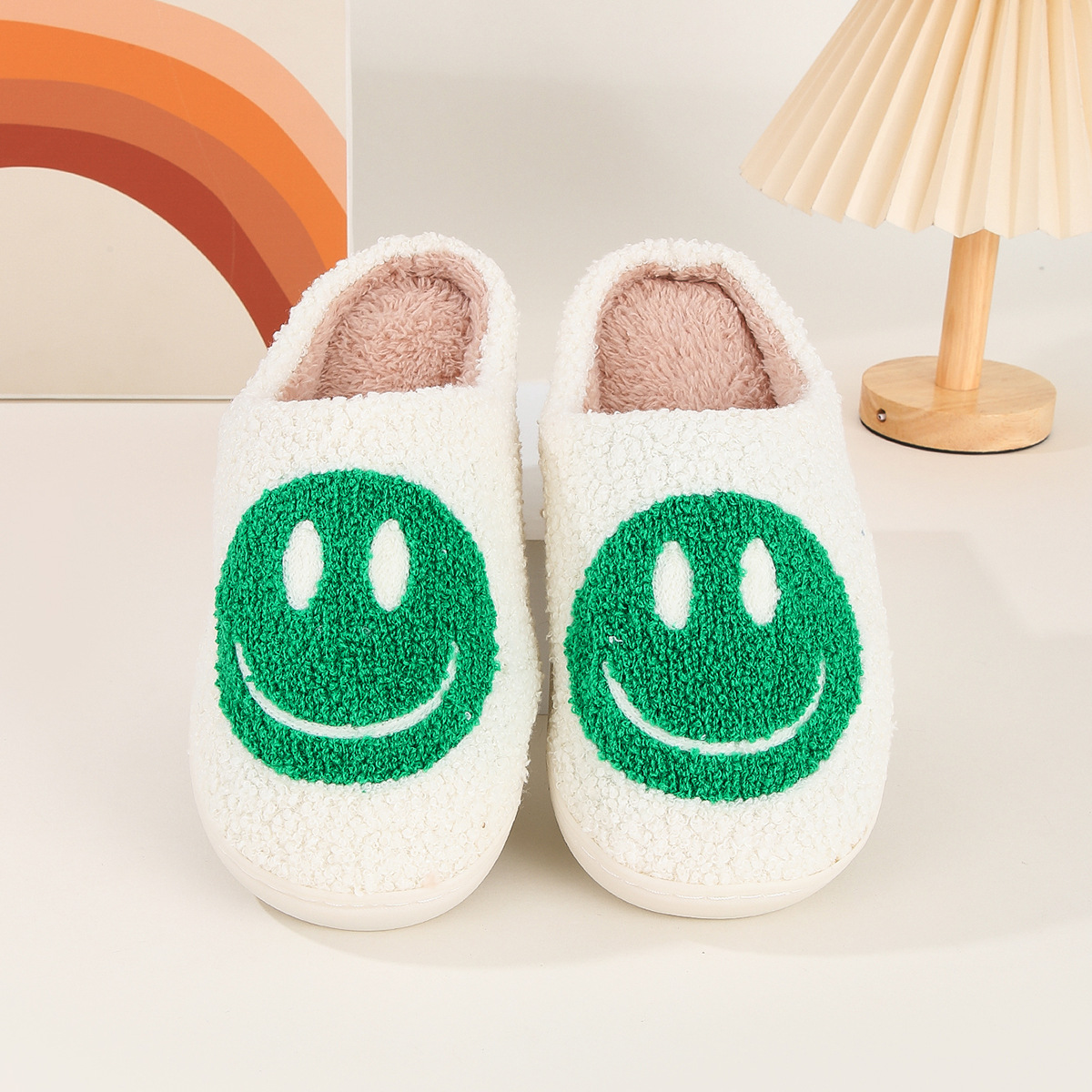 Pantuflas de algodón con cara sonriente, estilo de moda, para hombre, mujer o pareja, interior, antideslizantes, de dibujos animados