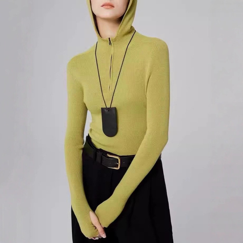 German Imported Yangtze Yarn Machine Washable Seamless One-Piece Fine Wool Hooded Knitwear for Women in Autumn and Winter