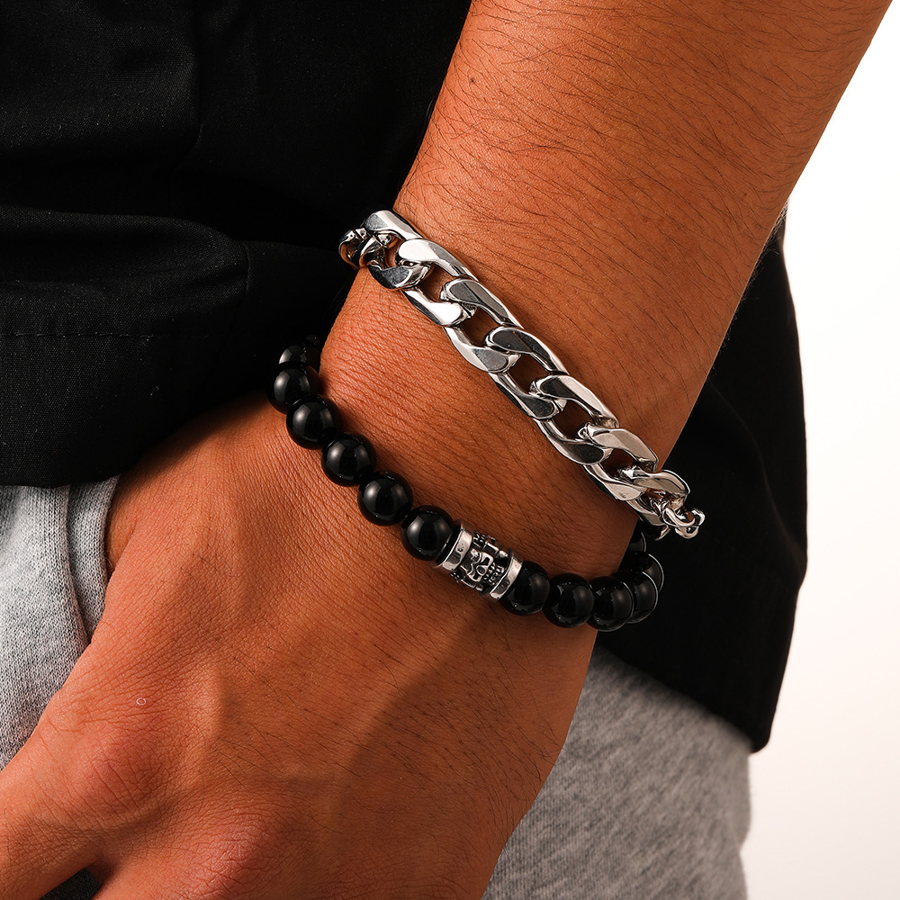 Punk Geometric Stainless Steel Alloy Glass Chain Men's Bracelets display picture 2