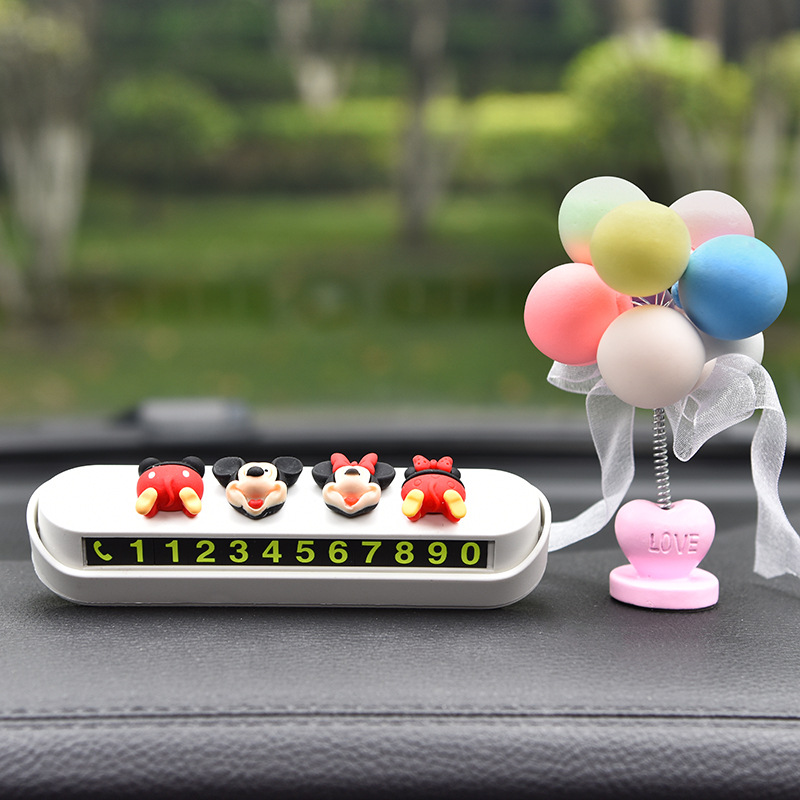 주차 카드 화이트 [미키 마우스 + 마카롱 흔들기 헤드 벌룬]