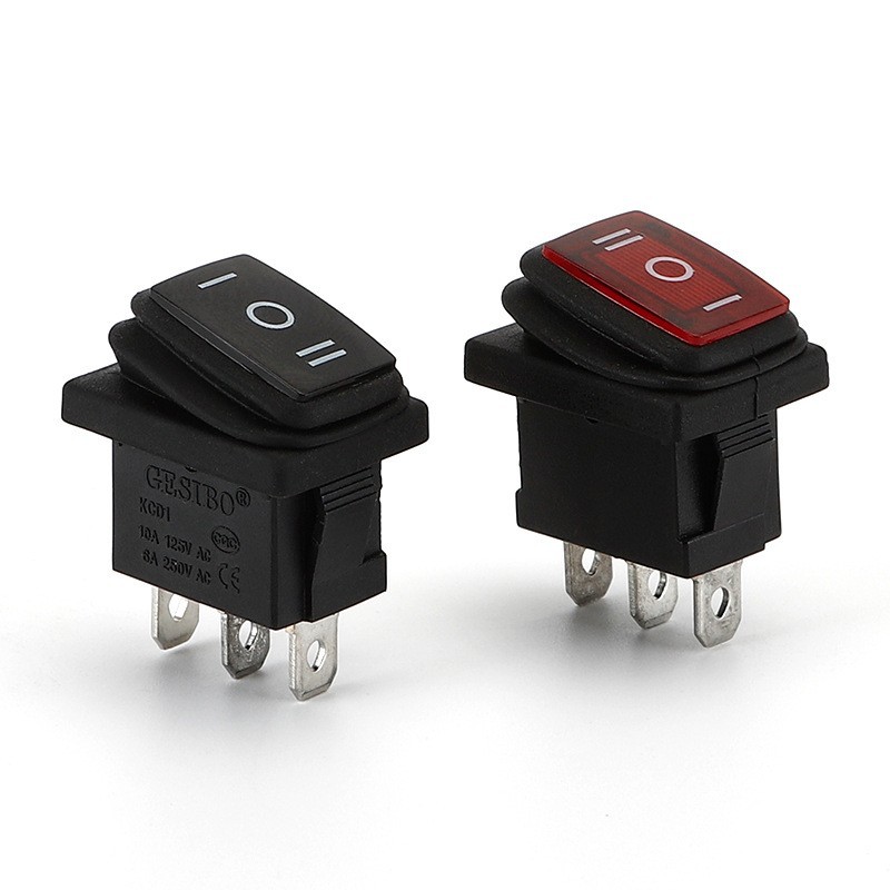 防水船型开关KCD3带LED灯防水防尘3脚2档防油翘板电源开关