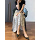 Gentle floral pleated high waist A- line slimming skirt for women spring and summer new elegant women's midi skirt