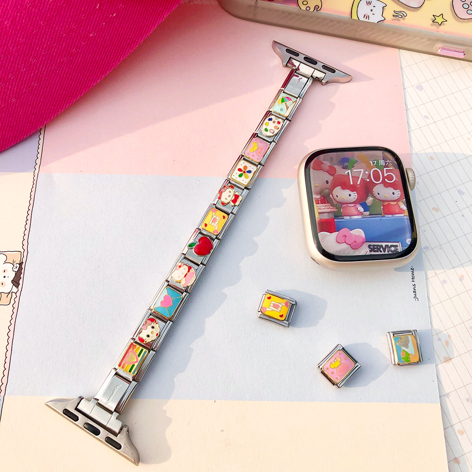 Suitable for Apple S11 Watch with Red Apple Hello Kitty Cartoon Module Bracelet S10/9/8/SE Wristband