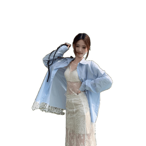 Lace patchwork loose long-sleeve women's shirt 2025 spring polo collar fashion casual