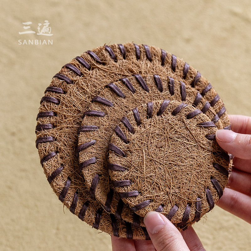 Estilo japonés melena estera de té hecha a mano estera de la taza estera del té estera del aislamiento de calor estera bandeja de la taza accesorios del juego de té ceremonia del té accesorios del juego de té
