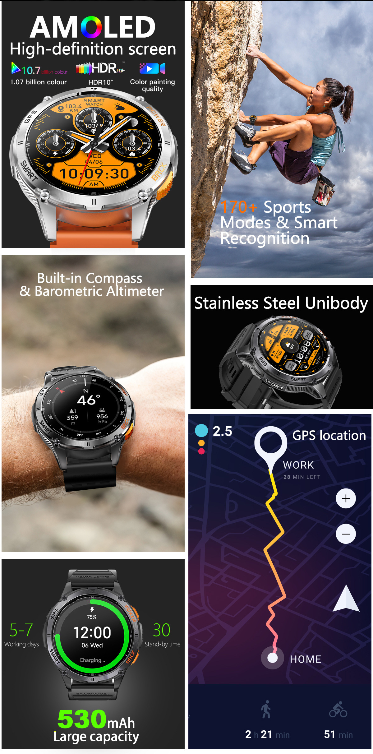 Smartwatch Mit Herzfrequenzmesser Gps Und Bluetooth-anruffunktion_voghion.com