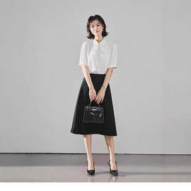 安尘 黑色面试半身裙女夏薄款西装裙考公气质通勤正装a字中长裙子