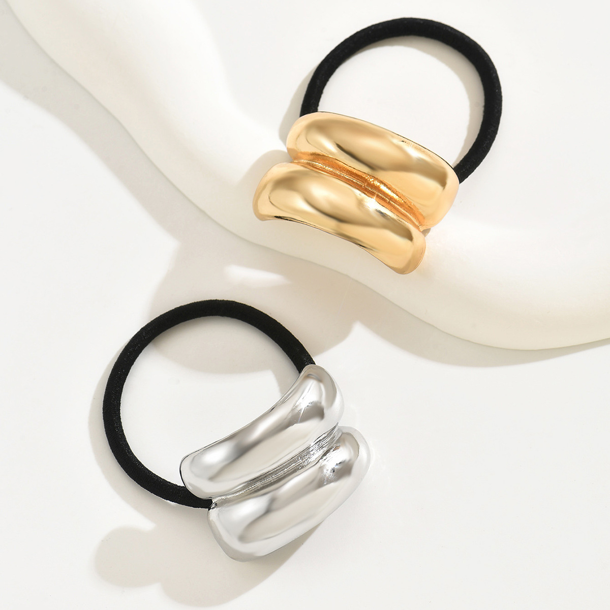 Cen Fan joyería transfronteriza nueva personalidad metal cóncavo elástico anillo de cabello cuerda de cabeza elástica de alta geometría simple joyería para el cabello