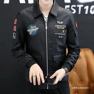 Cross-border manufacturers punk trendy leather coat men's lapel autumn and winter men's Korean-style slim-fit Youth Badge shoulder one-piece delivery