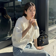 現物clane松本恵奈ニット女性早春立体波点泡半袖リブ綿セーターカーディガン