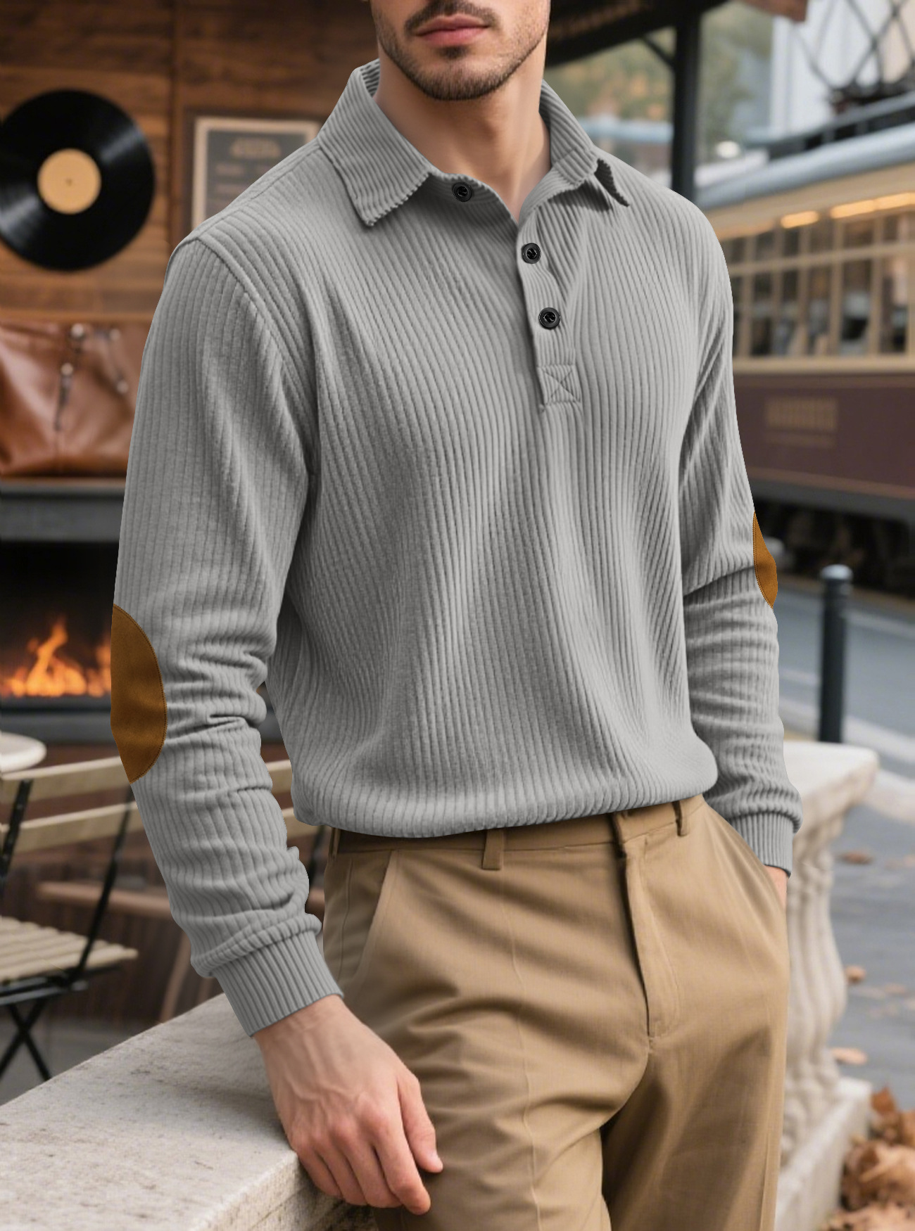 Transfronterizos TK primavera y otoño ventas calientes de terciopelo relajado al aire libre larga manga overshirt americano retro hombre suéter