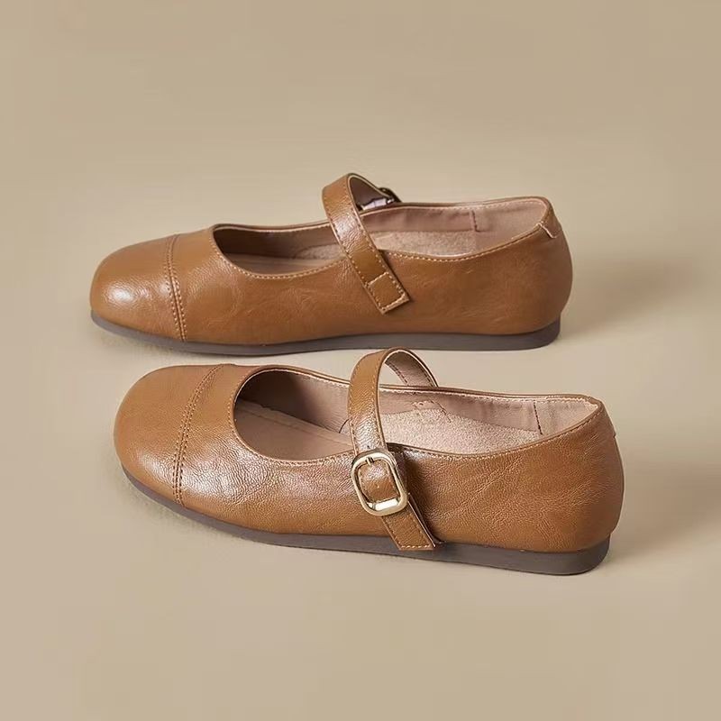 Zapatos de cabeza redonda cómodos con suela plana 2026 primavera nuevos zapatos de cuero suaves casuales retrógrados zapatos de mujer preciosa