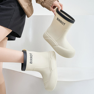 Cross-border new waterproof rain boots ladies kitchen work adult non-slip water shoes fleece-lined warm rain boots rubber shoes overshoes