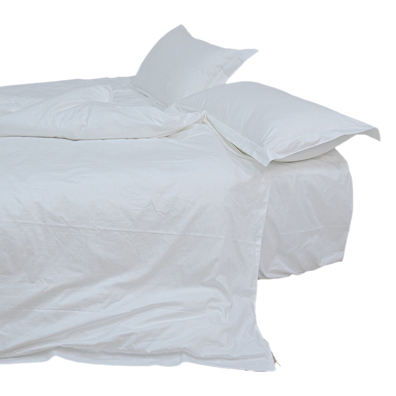 Juego de Ropa de Cama de Satén Blanco de Algodón Puro para Habitaciones de Hotel y Hostales, Juego de 4 Piezas, Alto Número de Hilos y Alta Densidad.