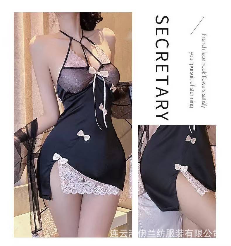 Lace Babydoll Lingerie Set with Robe, Slip Dress and Panties, One Size — detail image 8