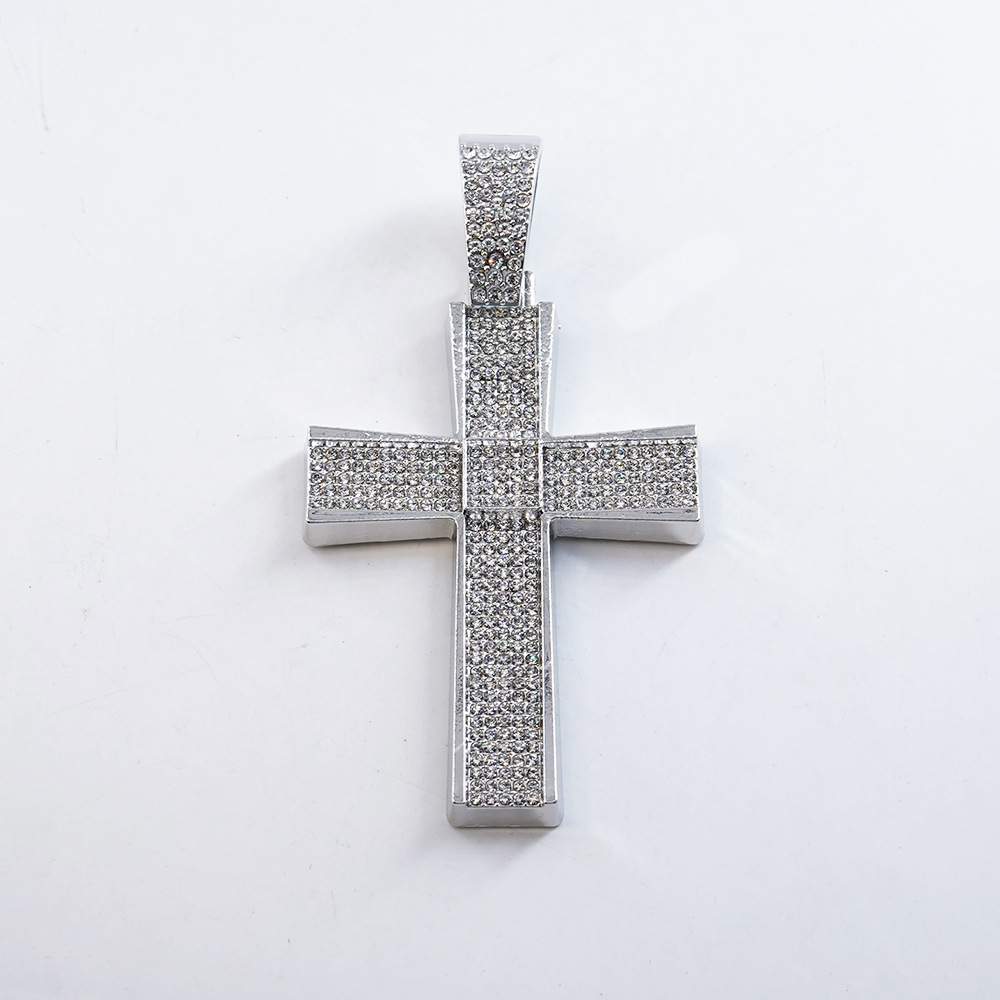 Nuevos productos europeos y estadounidenses personales cruz cadena cubana nicho de diseño de cruz de diamante completo con hebilla de dragón cadena cubana oro