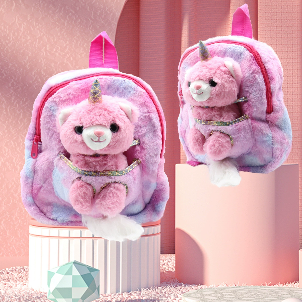 Фиолетовый Медведь кукла рюкзак красочный рюкзак куклы единорога милый плюшевый фиолетовый рюкзак единорога