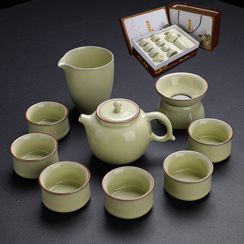 Retro Ru Kiln Tea Set Open Piece Ceramic Teapot Teacup Kung Fu Tea Set Wholesale Tianqing Business Gift Ru Porcelain