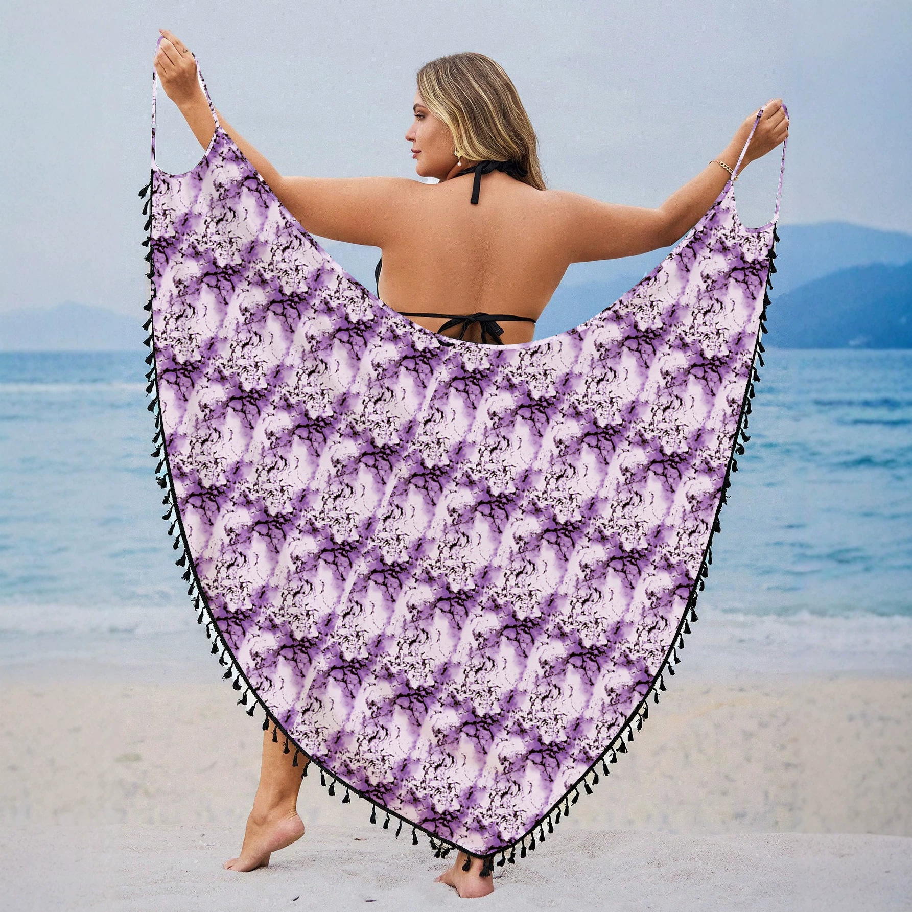 Vestido Playero Estampado de Protección Solar para Mujer de Poliéster con Borlas para Playa