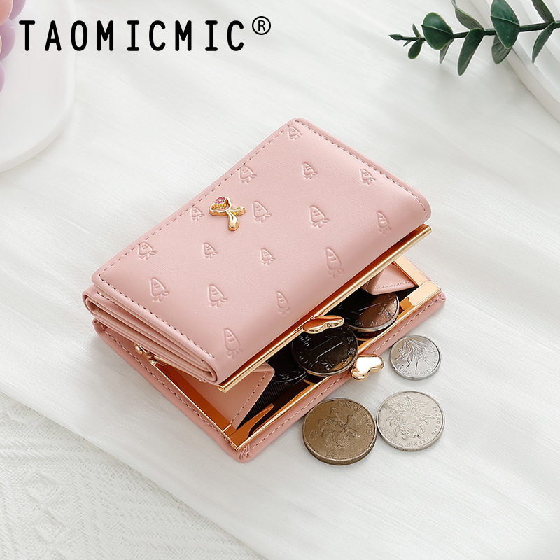 Autumn and Winter New Fresh Style 30% Fold Little Girl Wallet Korean Style Short Cartoon PU Leather Coin Pouch Clip Bag